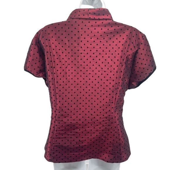 Signature by Larry Levine Womens Blouse Top Button Up Polka Dots Red Size XL sli - Picture 2 of 12